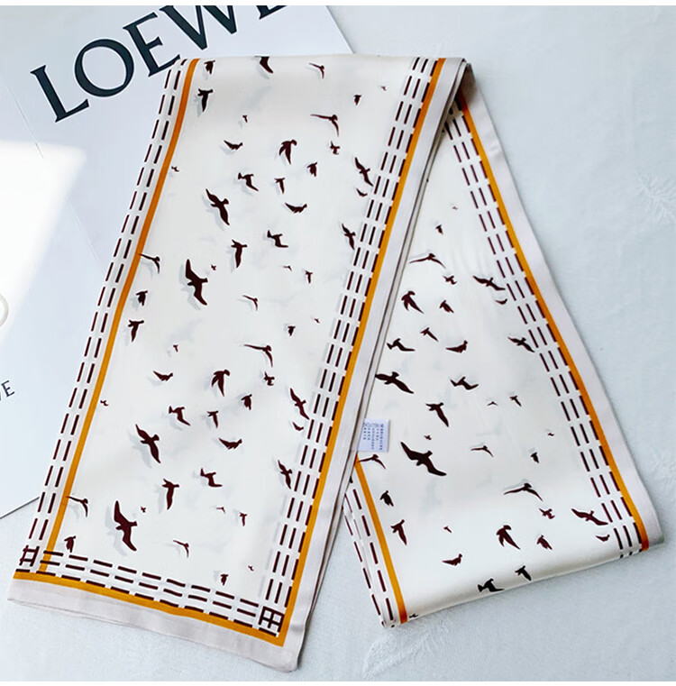 GLO-STORY Silk Scarf for Women, Mulberry Silk Versatile Double-Layer Fine Silk Narrow Small Scarf Long Flowing Ribbon Qixi Gift Box Set 19