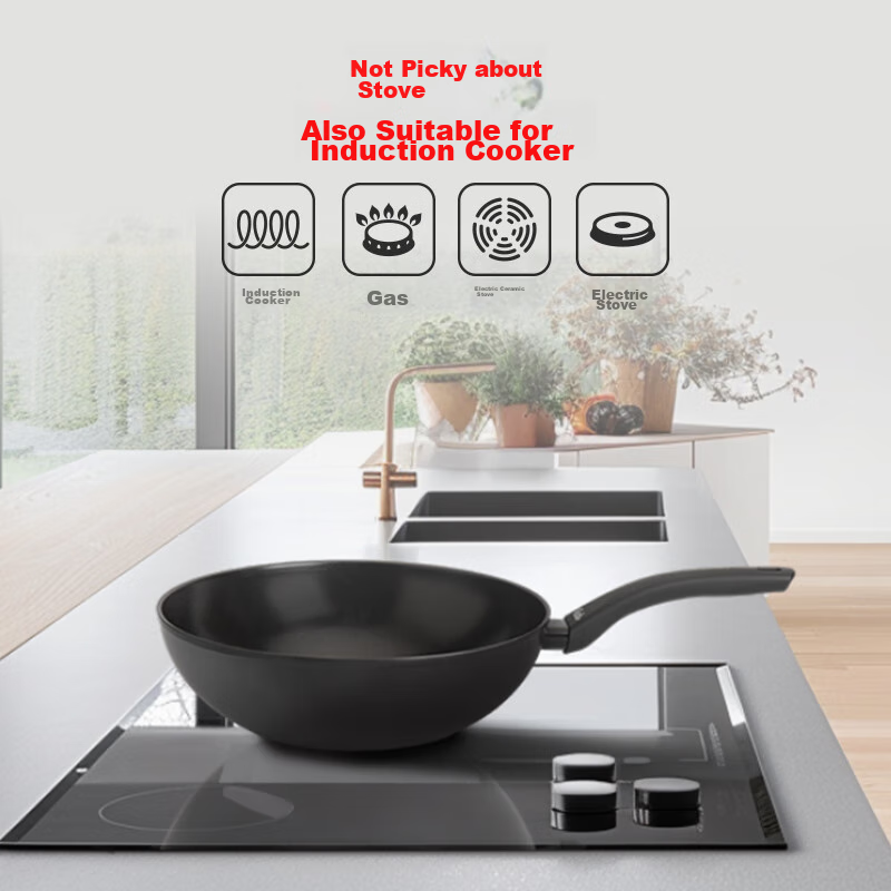 Feishile Ceramic Non-Stick Series 30cm Wok, Fluorine-Free Ceramic Coating, Large Diameter Deep Frying Pan, Compatible with Gas And Induction Stoves