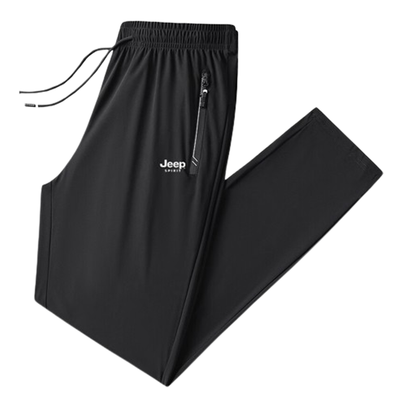 JEEP SPIRIT Casual Pants, Summer Ice Silk Breathable Versatile Outdoor Quick-Dry Lightweight Sports Trousers, Gray Straight Leg, 4XL