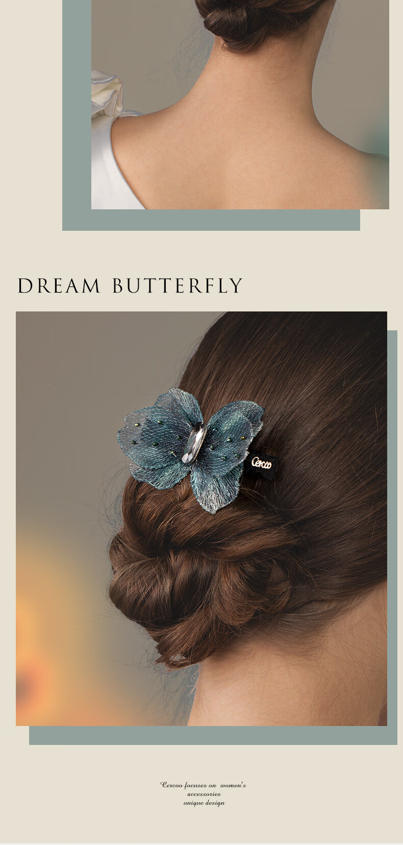 Cercoo New Year Gift Merian Dream Butterfly Versatile Bow Hair Clip Top Clip Parallel Clip Hairpin for Girlfriend 1