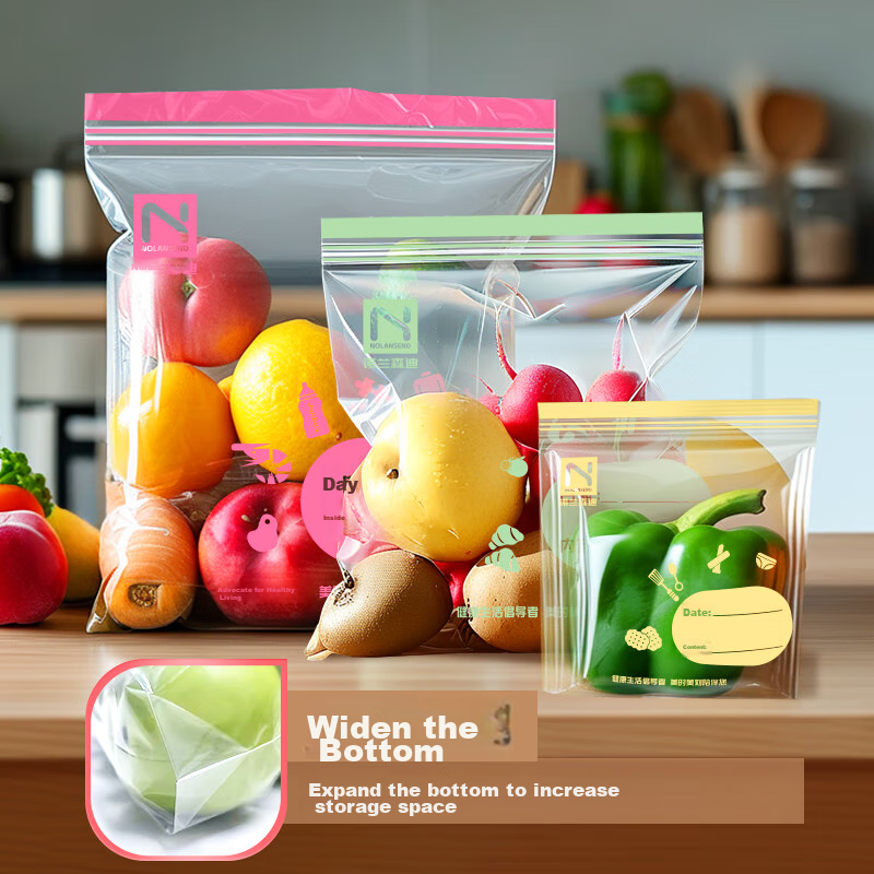 NOLANSEND Food Storage Bags, Medium Size, 50 Count, Double-Layered with Clip Chains, Airtight Sealing Bags for Kitchen Freezing Food