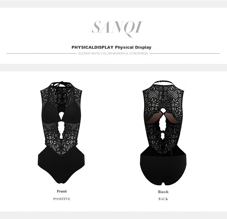 Sanqi One-Piece Swimsuit, Women's Bikini, Sexy Triangle Panties, Lace, Push-Up for Small Chest, Beach And Hot Spring Swimwear, 20042 Black M 11