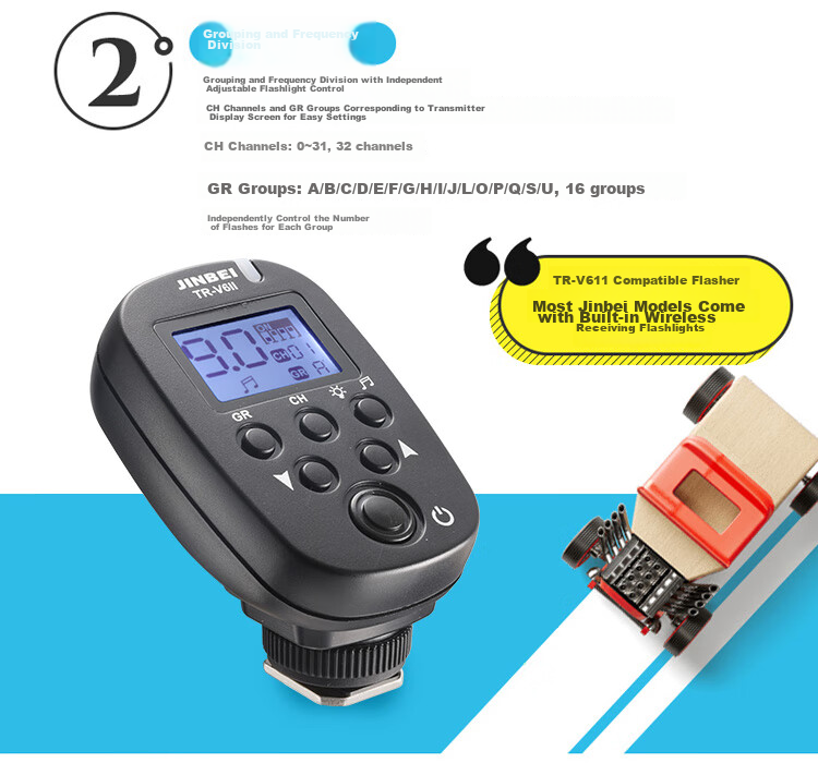 JINBEI TR-V6II Flash Trigger, Wireless Flash Trigger with Remote Control, Trigger for DSLR Cameras, Universal Version, TR-V6II Transmitter 2
