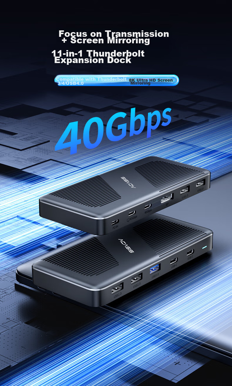 Acasis USB4 Expansion Dock, Desktop Hub, Ultra HD 8K Triple Display, Dual Output, Desktop Office Expansion Dock, Thunderbolt Compatible with Apple And Huawei, for Laptops, DS-9003 3