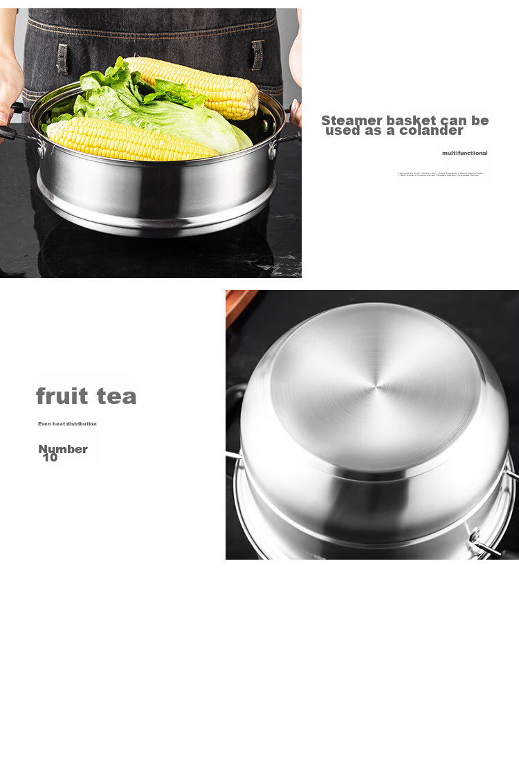 MAXCOOK 304 Stainless Steel Steamer Pot, 26CM Three-Layer Composite Bottom, Compatible with Gas Stove And Induction Cooker 19