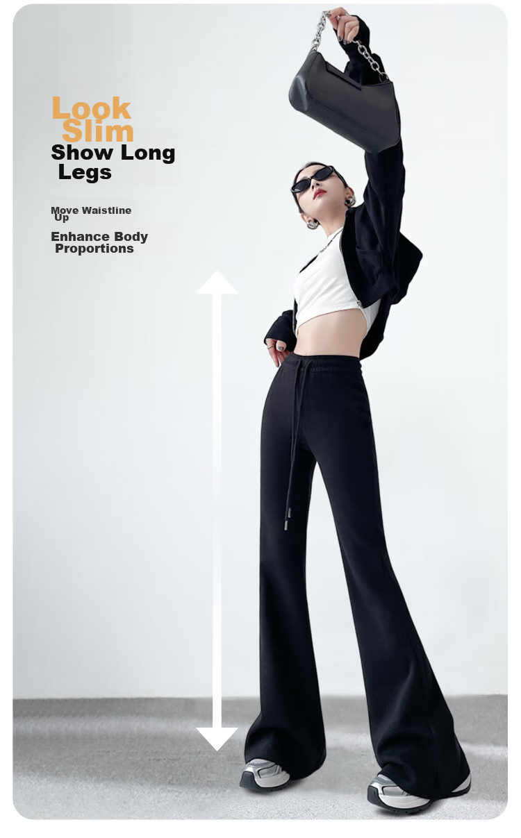 FitonTon Women's Casual Pants, Spring And Autumn Micro Flared Sports Pants, High-Waisted Slimming Harem Pants, Loose Straight-Leg Versatile Floor-Length Trousers 3