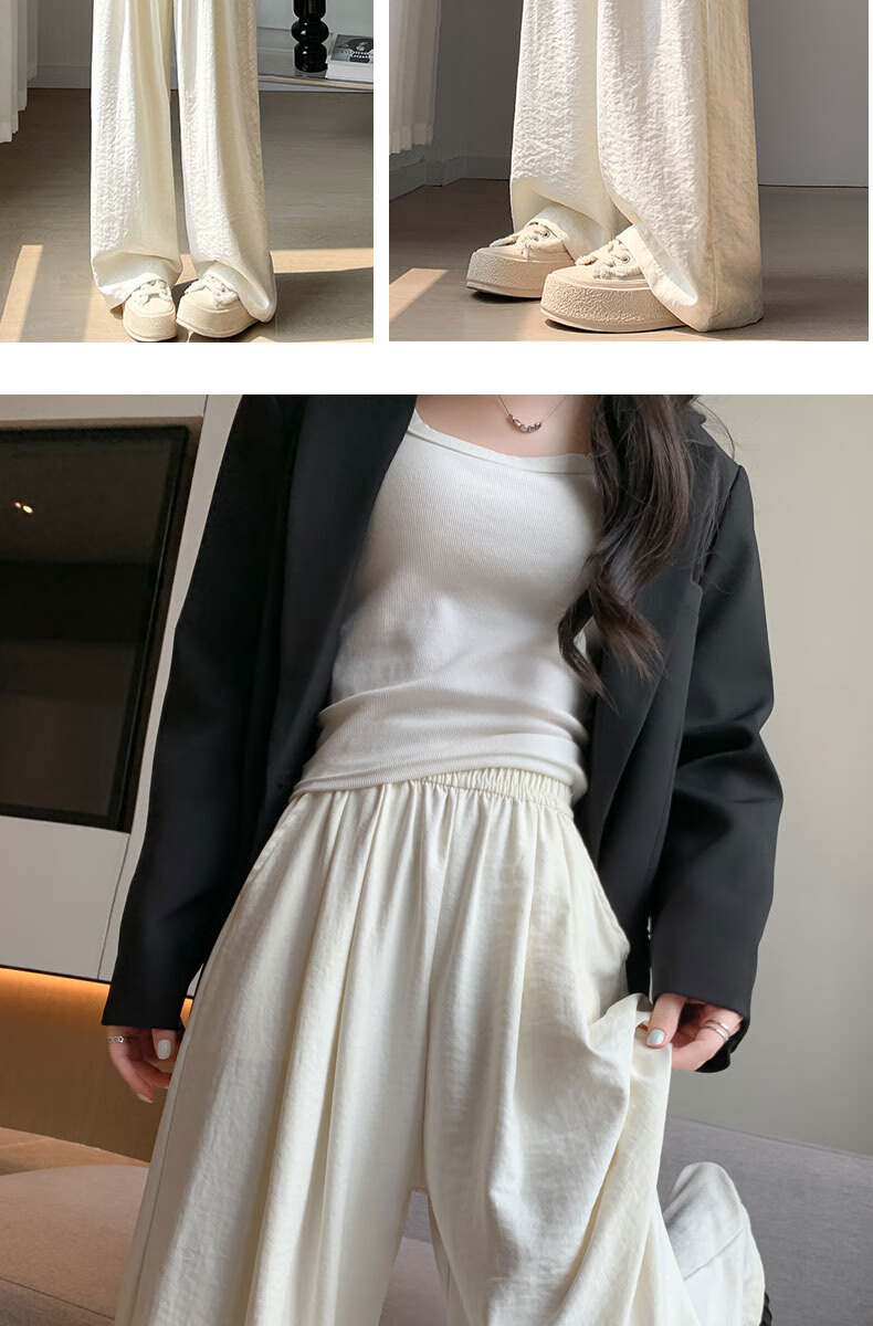 LangSha Lazy Style High Waist Loose Fit Floor-Length Pants for Women Spring and Summer Casual Wide Leg Pants 4