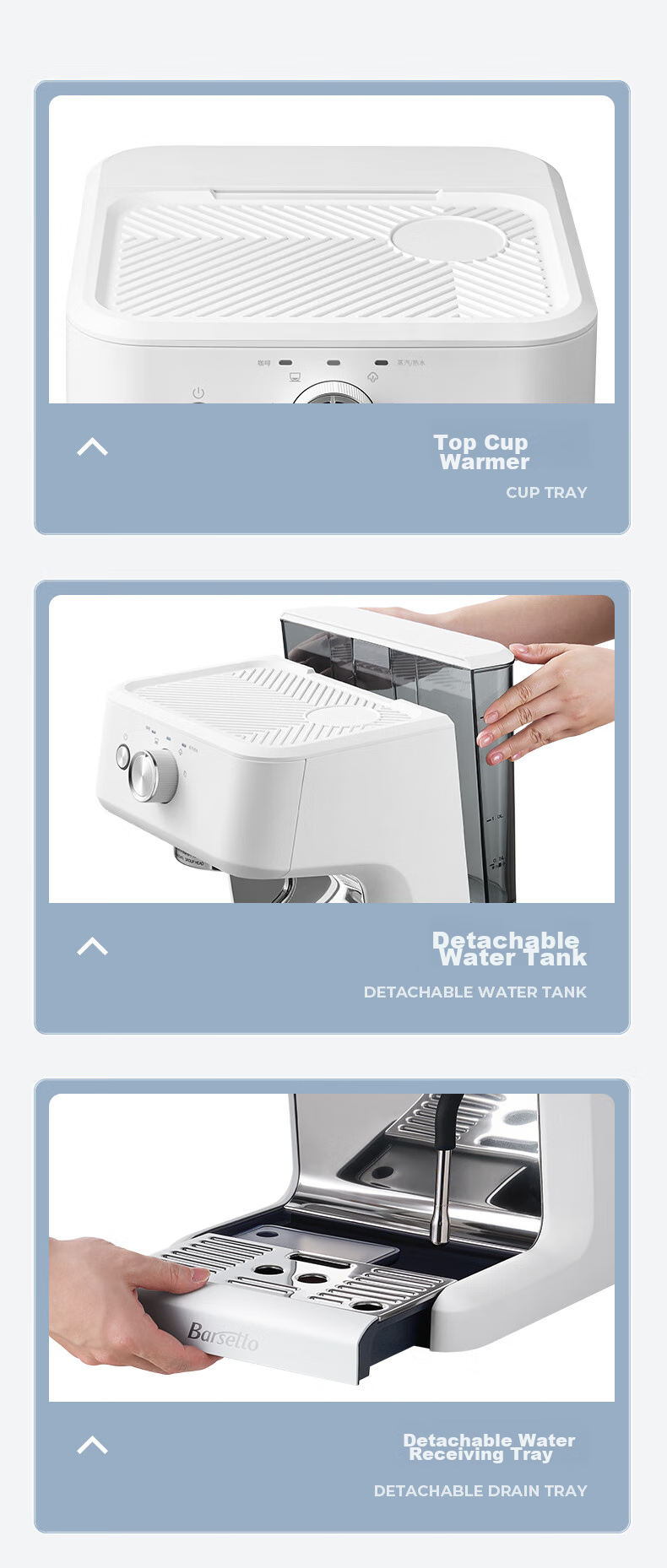 Barsetto [30-Day Price Protection] Italian Semi-Automatic Home Cold Brew Coffee Machine with Temperature Control, Pump Pressure Extraction, Detachable Design, Hot And Cold Dual Extraction, Compact All-In Grinder BAE-M2C White 15