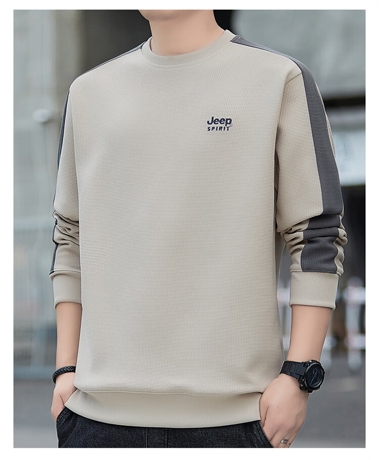JEEP SPIRIT Men's Waffle Knit Long-Sleeve T-Shirt, Loose Casual Trendy Men's Top for Spring And Autum 18