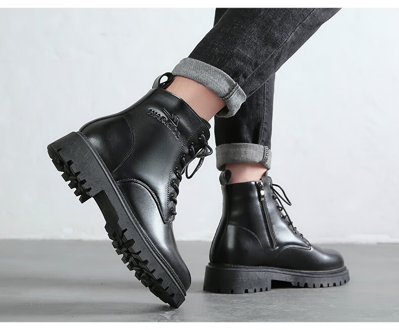 Warrior Men's Winter Fleece-Lined Warm Martin Boots Outdoor Sports High-Top Work Boots Black (Fleece-Lined) Size 41 11