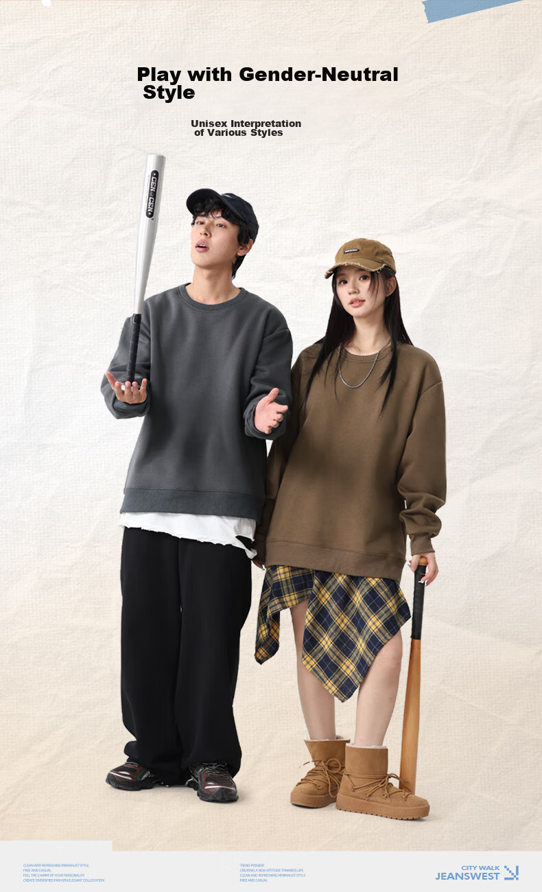JEANSWEST LIFE Chinese-Style Fleece-Lined Crew Neck Sweatshirt for Men, Winter Thickened Warm Windproof Jacket, Trendy Youth Outdoor Top 6