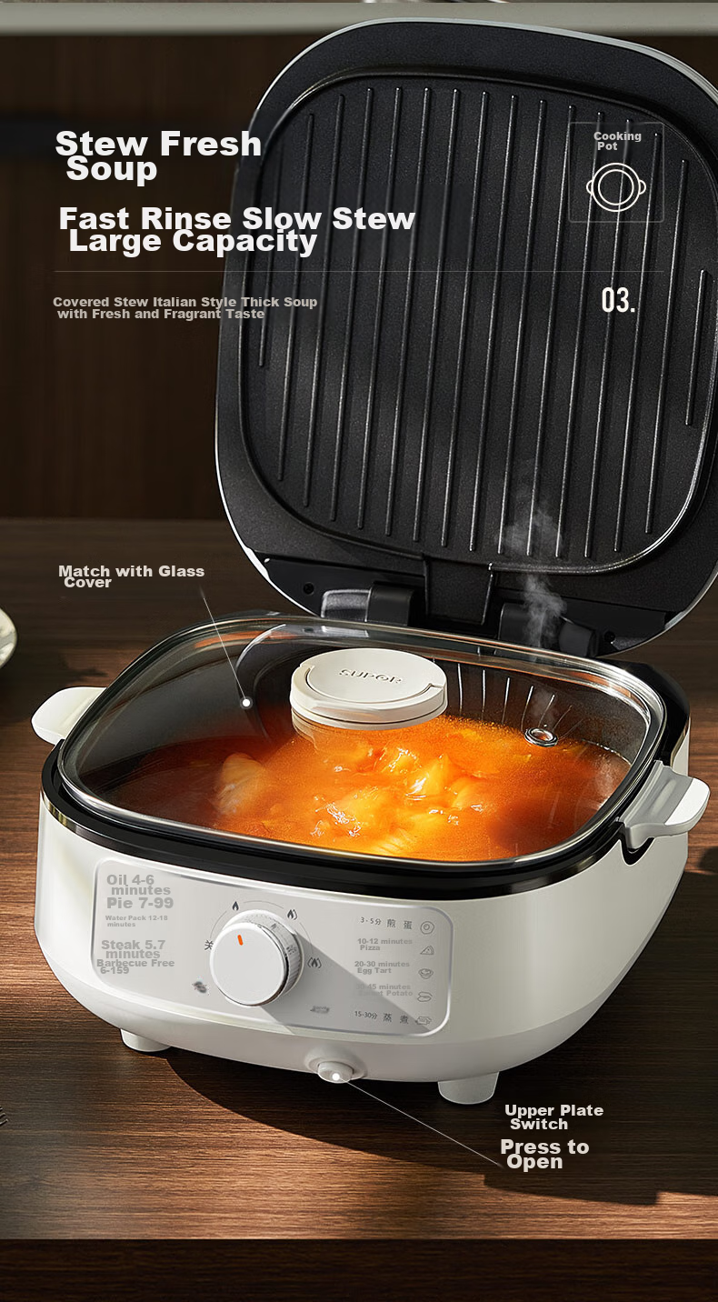 SUPOR Electric Griddle with Detachable Upper And Lower Plates, Steamer Pot Hot Pot Wok, Pancake Maker Sandwich Machine Breakfast Maker 75mm Deep Adjustable Heat JT2828R864 9