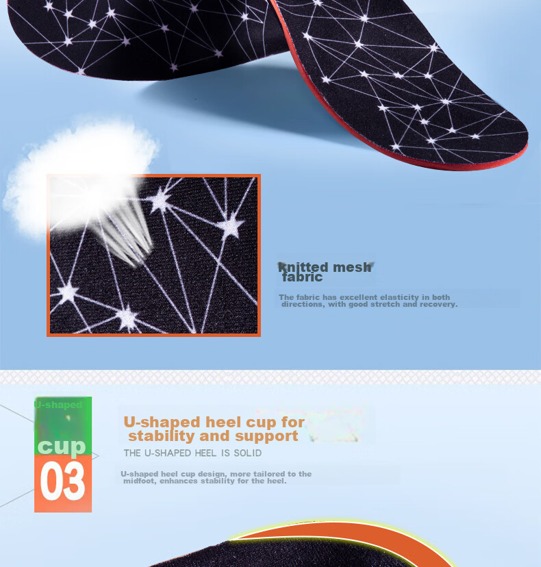 IQGD Sports Correction Insoles for Men And Women, Flat Feet Arch Support, Bunions Correction, Flat Sole 6667, Black And Red, Size XS 6
