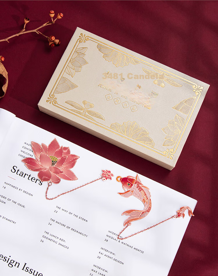 TIANSE Playful Lotus Pond Brass Bookmark Gift Box, Teacher's Gift, Classical Chinese Style Souvenir, Annual Meeting Gift for Women, Birthday Gift, 2 Pieces TS-5884 11