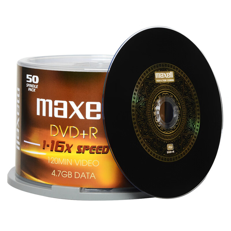 Maxell DVD+R Discs, Recordable Discs, Blank Discs, 16x Speed, 4.7GB Capacity, Office Series, Yellow And Black Striped, 50 Pieces in A Barrel