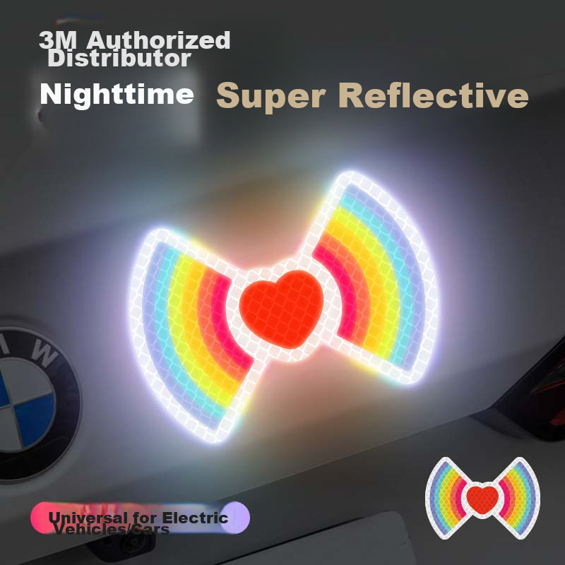 3M Reflective Warning Tape, Luminous Sticker, Electric Vehicle Motorcycle Car Scratch Cover, Diamond Grade - Rainbow Signal Heart B - 11.9cm*8.5cm (1 Piece/bag)