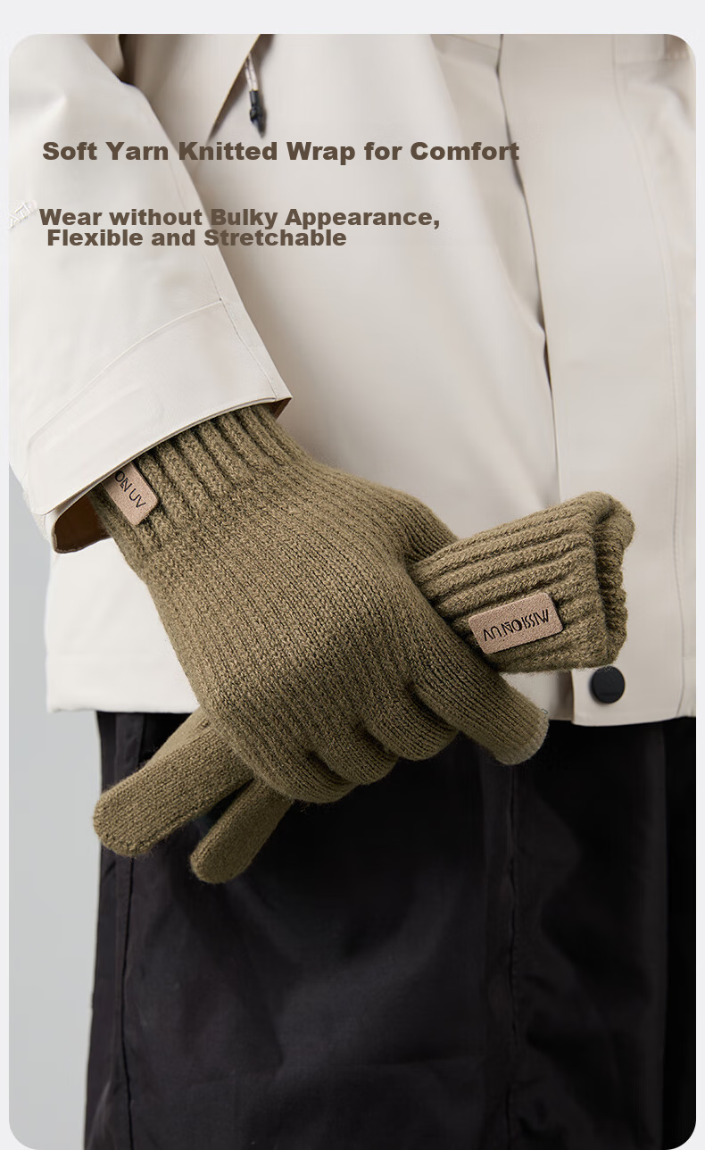 MISSION UV Warm Gloves for Men, Thick Winter And Autumn Outdoor Cycling Driving Anti-Cold Touchscreen Compatible Knitted Gloves 6