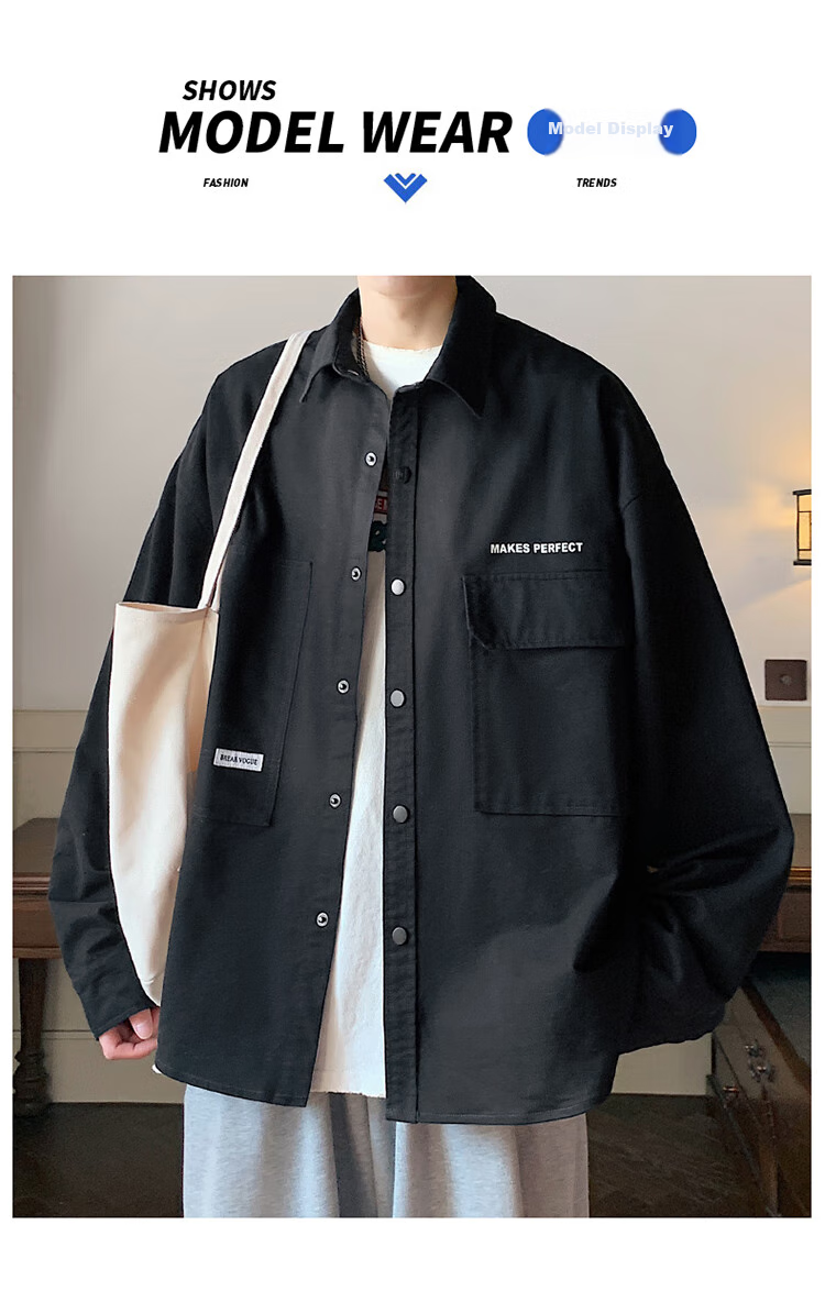 Foss Phil American-Style High Street Men's Spring And Autumn Cool Loose Casual Workwear Jacket JN1020 Graphite Black 3XL 9