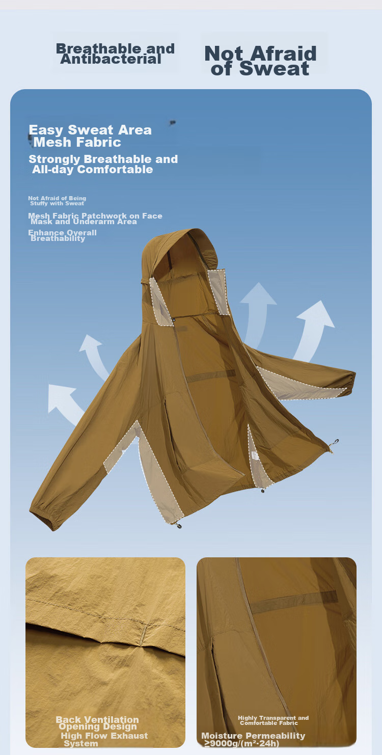 JD Original UPF170+ Ultra-Light Original Yarn Sun Protection Clothing, Outdoor Sun Protection Garment, Cool And Breathable Jacket, Skin Coat for Men And Women, Coffee 3XL 13