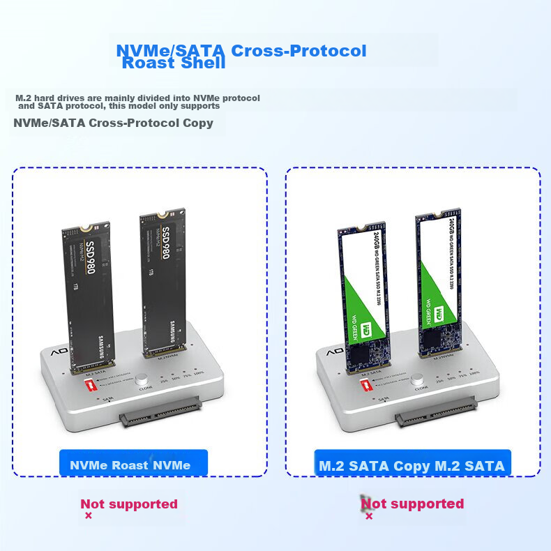AOKO NVMe to SATA SSD Cloner, M.2 Cross-Protocol Cloning Base, Data Copier, 2.5/3.5-Inch Mechanical Hard Drive Cloner, NVMe Cloning Device, MM28SL 4
