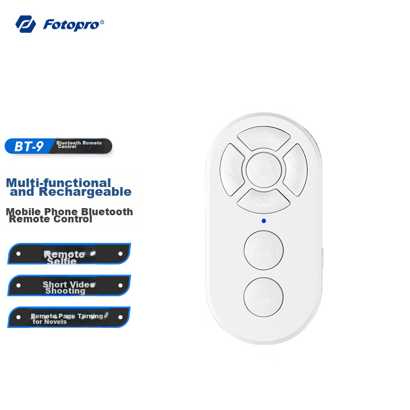 Fotopro BT-9 Bluetooth Remote Control for Camera, Supports Photo And Video Taking, Page-Turning, Compatible with Smartphones, White