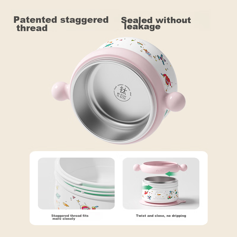 PLODON Baby Food Bowl with Temperature Control Water Injection, 316 Stainless Steel Insulated Feeding Bowl, Anti-Fall Children's Tableware for Infants