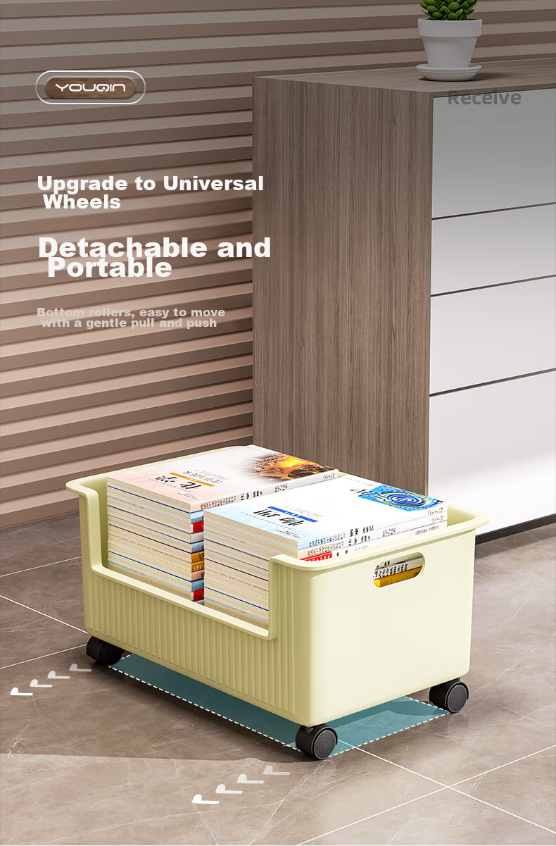 YOUQIN Under-Desk Book Storage Rack with Wheels, Floor-Standing Book Organizer, Movable Student Classroom Storage Shelf 4