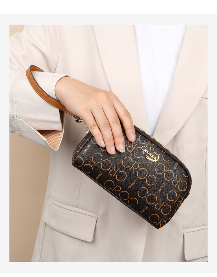 CROCODILE Goddess Festival Double Zipper Wrist Bag, Classic Floral Pattern Casual Women's Handbag Gift for Wife, V1686 Pink 8