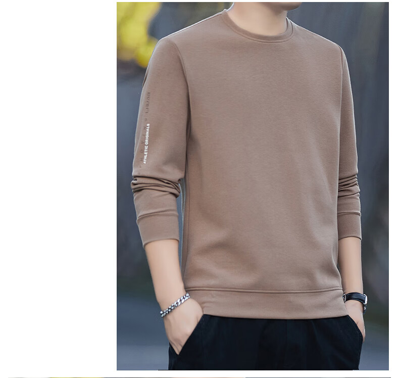 ROMON Men's Sweatshirt Spring and Autumn Long Sleeve Pullover T-Shirt Casual Comfortable Jacket Base Shirt 8170 Black L 11
