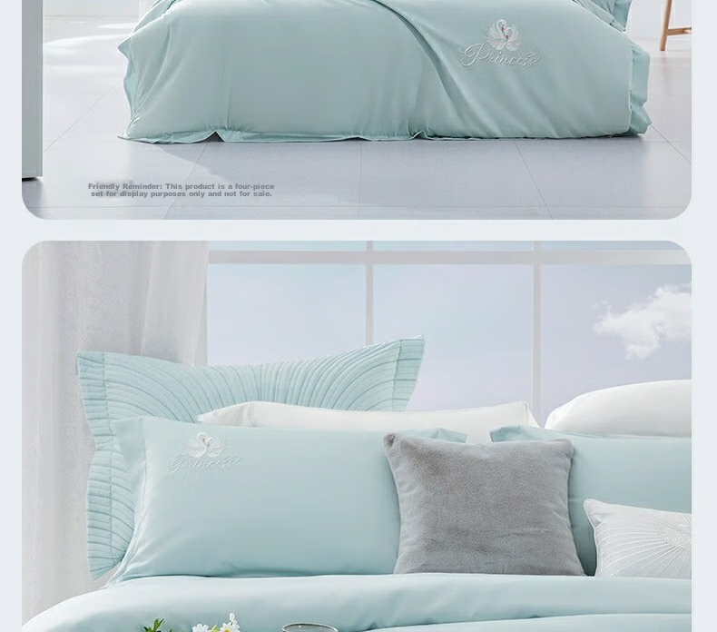 Shuixingjiafang Bedding Set, 60-Count Long-Staple Cotton, Chinese Embroidery Style, Xinjiang Cotton Duvet Cover And Fitted Sheet, Luxury High-End Gift Box Set for 1.5m Bed - Swan Blue 25
