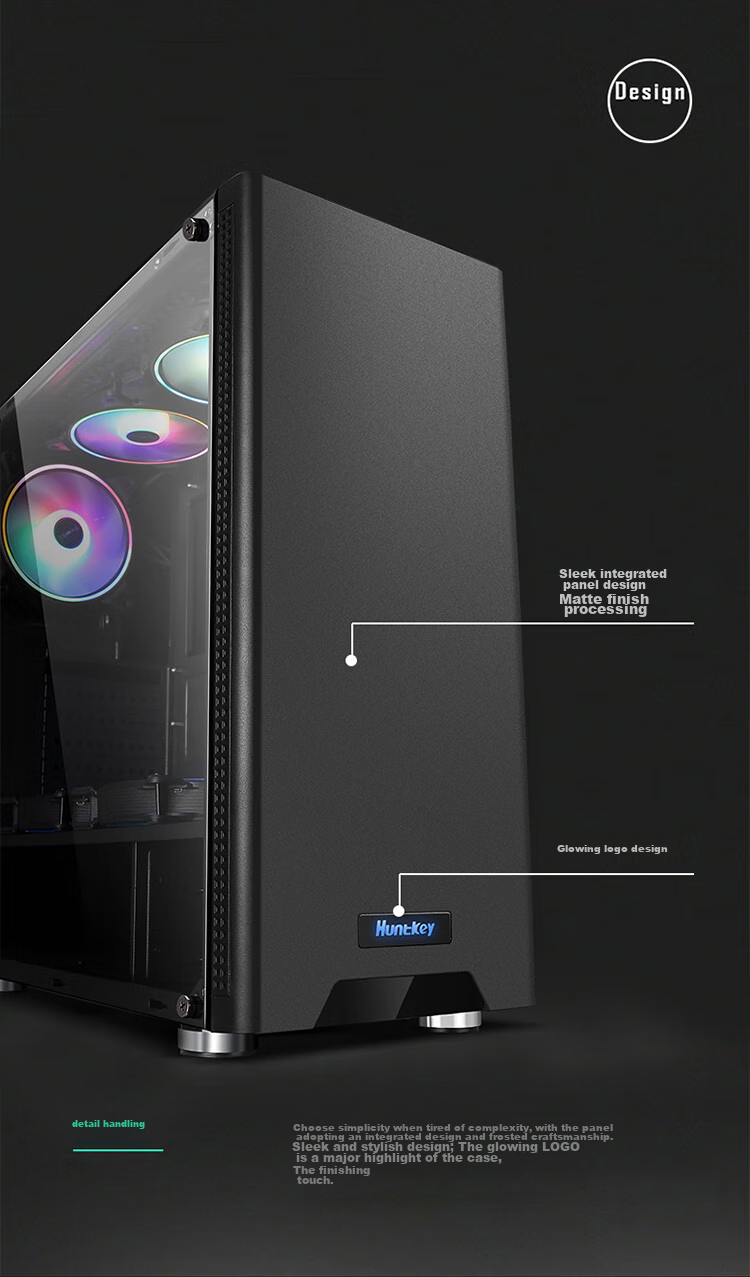 Huntkey GS500C Black Case (Side Panel Window/ATX Motherboard Support/Wide Gaming PC Case/Long Graphics Card Support/Black Cable Management/Gold-Stamped Feet) 5