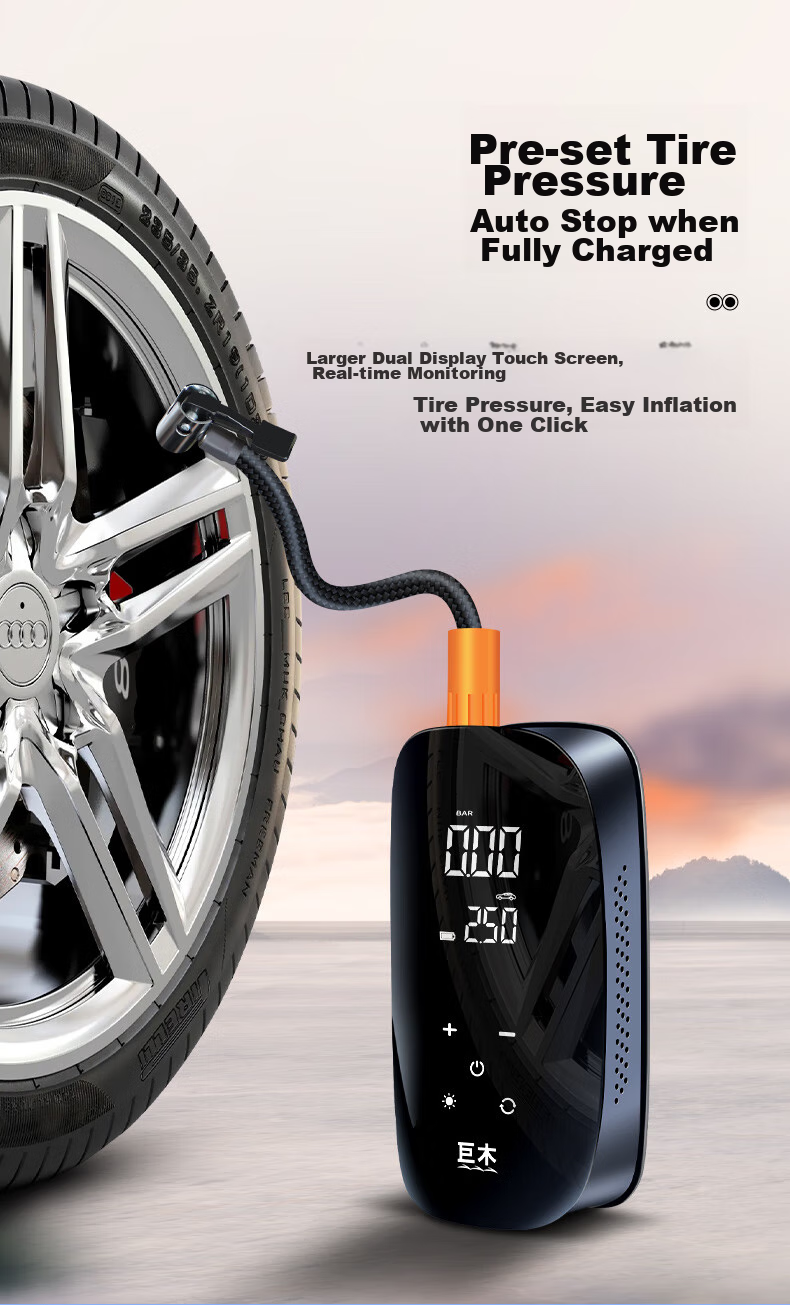 Jumu Car Air Pump, Wired And Wireless Dual-Use, for Car Tires And Home Use, Electric Air Compressor with High Power 7