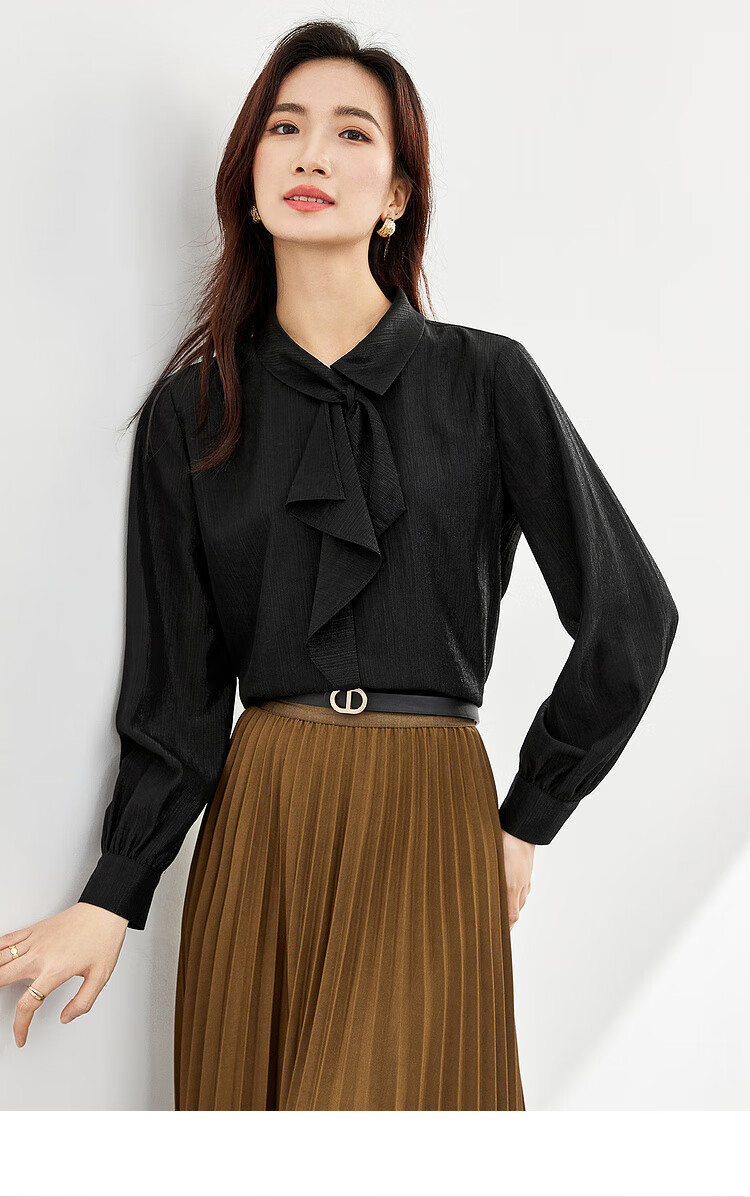 Sentubila Elegant Ribbon Blouse for Women, Spring Women's Wear, Light And Fashionable Long-Sleeve Chiffon Blouse, Versatile Commuter Top 35