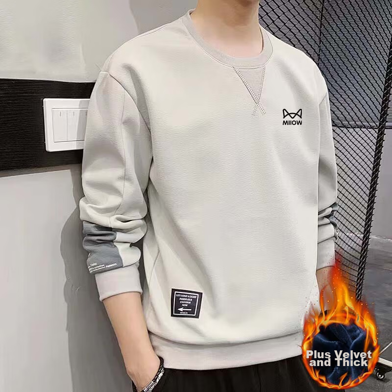 MiiOW Sweatshirt for Men, Spring And Autumn Long-Sleeve T-Shirt, Round Neck Casual Trendy Brand Long-Sleeve Undershirt Top, Gray, 3XL 23