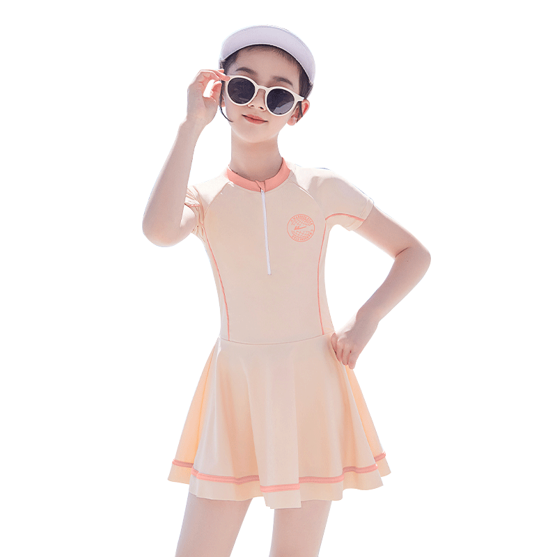 Huili Children's Swimsuit, Cute One-Piece Swimwear for Girls, Princess Swimwear for Small to Big Kids, Summer 34019, Orange, L