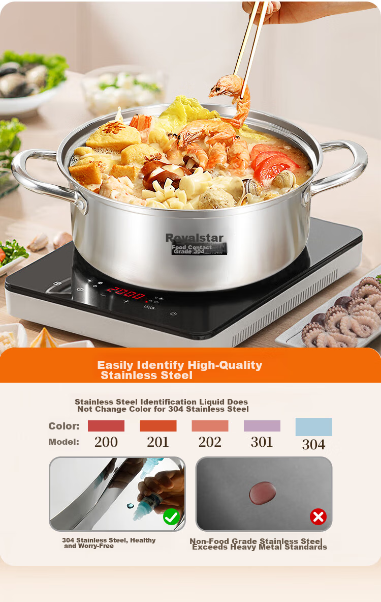 Royalstar Hot Pot, 304 Stainless Steel Soup Pot for Gas And Induction Stoves, Universal Clear Soup Basin, 30cm 9