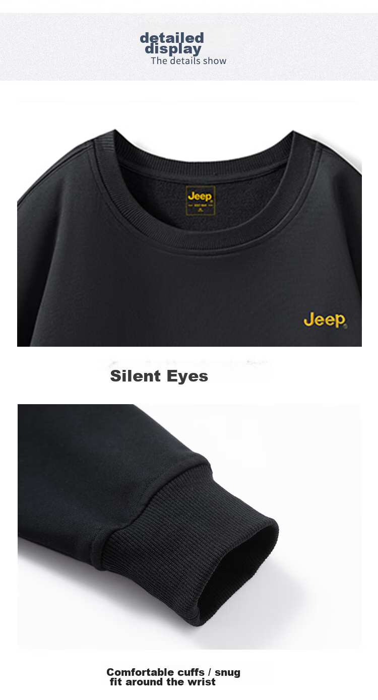 JEEP Sweatshirt for Men, Round Neck Embroidered Long-Sleeve T-Shirt, Loose Casual Sportswear, Men's Clothing 101, Black, M 5