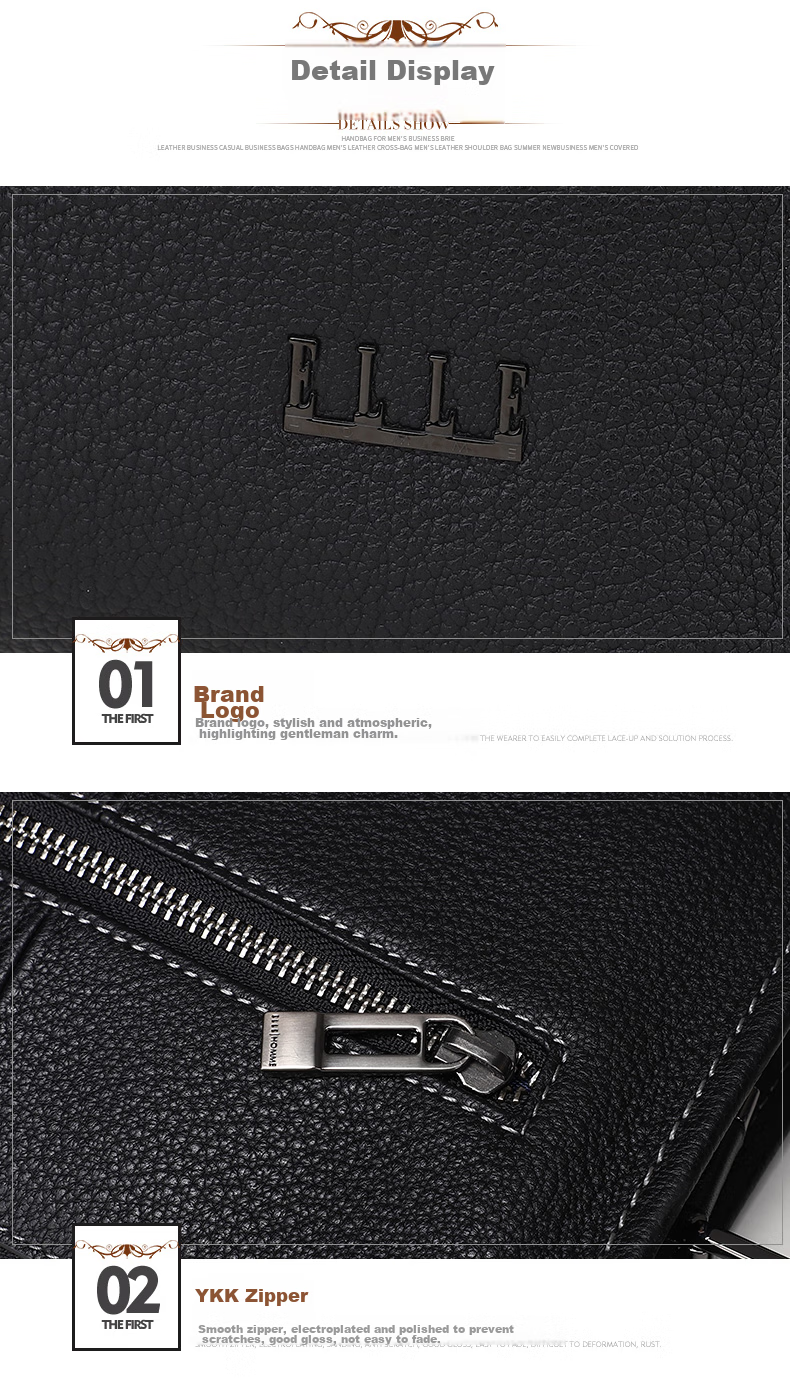 ELLE HOMME Men's Business Shoulder Bag, Fashionable Top-Grain Leather Crossbody Bag with Large Capacity, Lychee Pattern Men's Bag EA088204740 Black Birthday Gift for Boyfriend 10