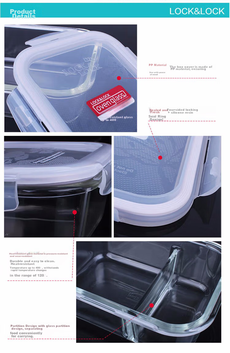 LOCK&LOCK Heat-Resistant Glass Food Storage Container Set, Microwave-Safe Lunch Box, Sealed Bento Box, Meal Container, 750ml*2 + 600 Divider + Bag 8