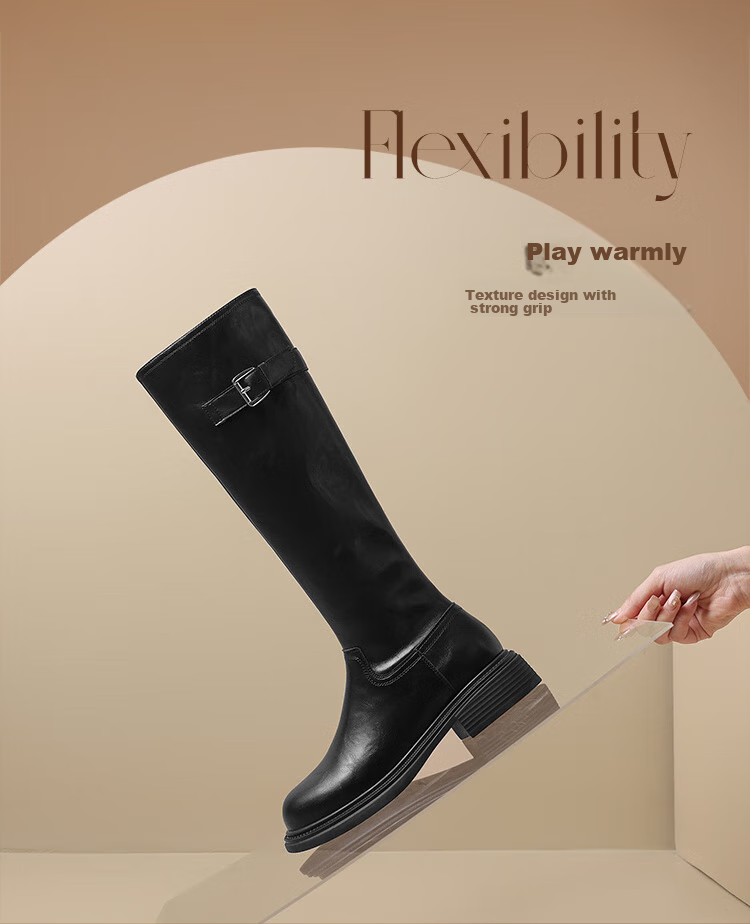 ZHR Tall Boots for Women, Winter Over-Knee Thick-Soled Riding Boots, Retro Western Style Travel Boots with Fleece Lining, BL323A Black, Size 38 4