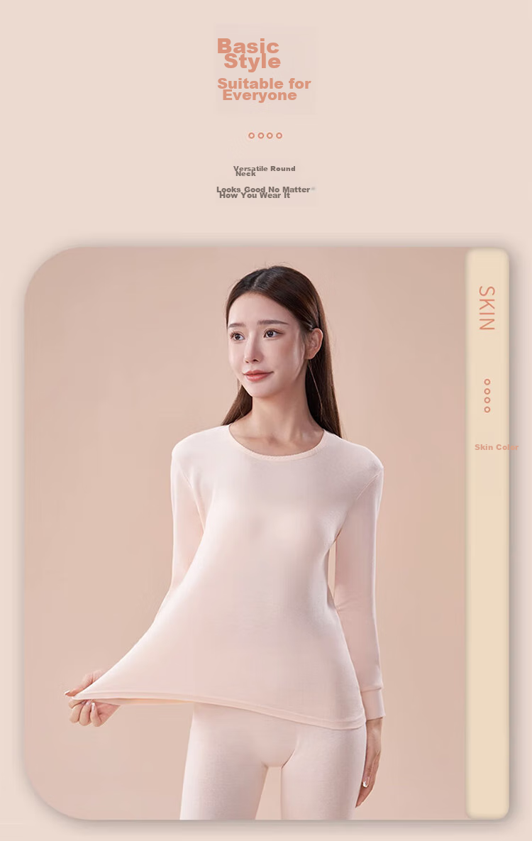 LangSha Women's Pure Cotton Autumn Underwear Set, 7A Antibacterial And Anti-Mite Round Neck Thermal Underwear, Thin Cotton Sweater Base Layer 16