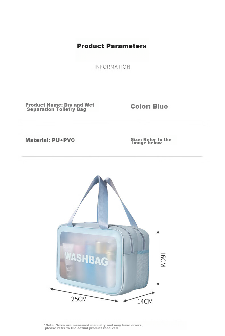 Jinghuisichuang Toiletry Bag for Men And Women, Travel Makeup Organizer with Wet And Dry Separation, Large Capacity Transparent Blue Wash Bag 2