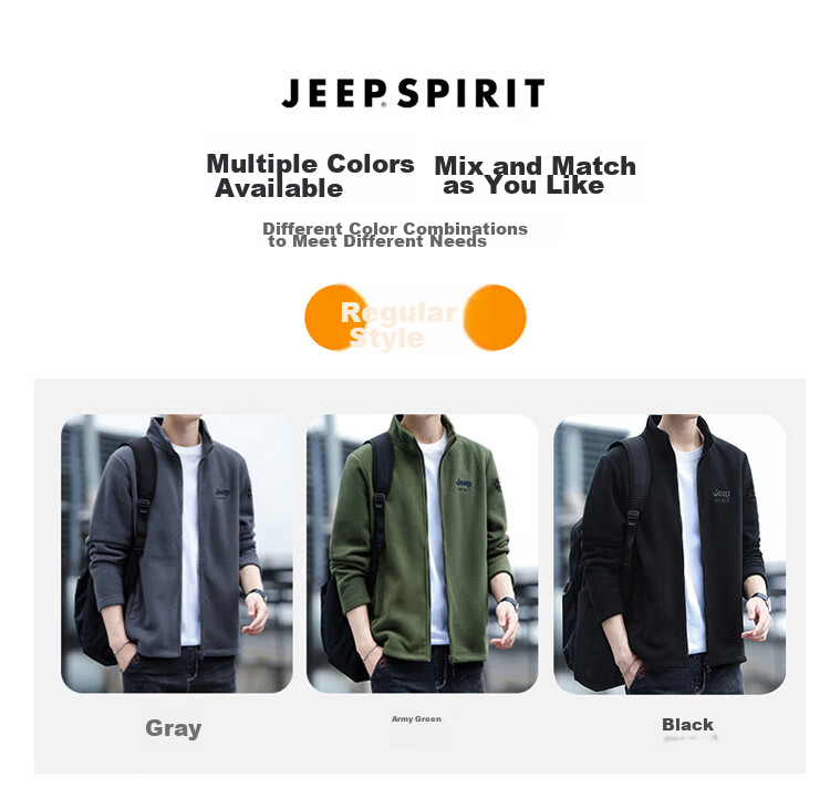 JEEP SPIRIT Men's Jacket, Zip-Up Sweatshirt, Autumn Menswear, Long-Sleeve Loose Casual Trendy Fleece Clothing 7