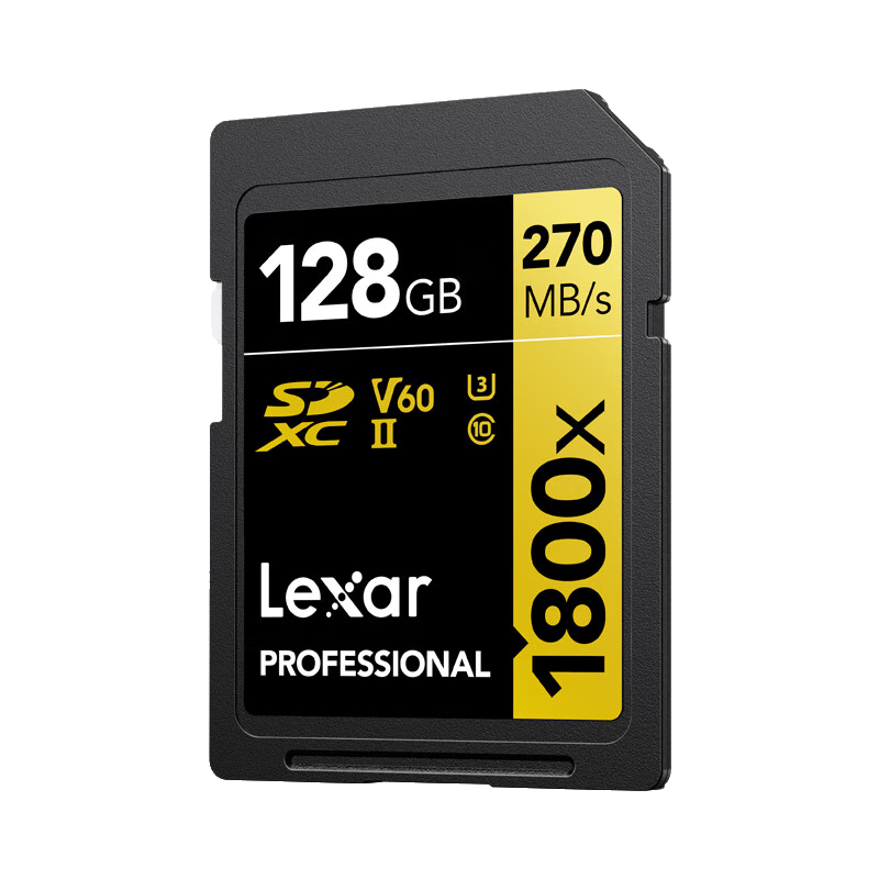 Lexar 128GB SD Memory Card C10 U3 V60 High-Speed Digital Camera Memory Card Read 280MB/s Write 210MB/s 4K Smooth Shooting (1800x)