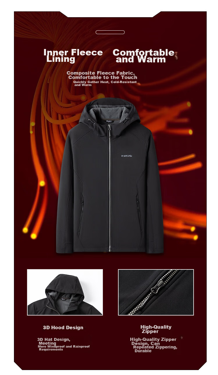 TOREAD Men's Soft Shell Jacket, Autumn And Winter Outdoor Windproof Warm Fleece-Lined Soft Shell Coat, Hiking Travel Jacket, Mountaineering Outerwear 6