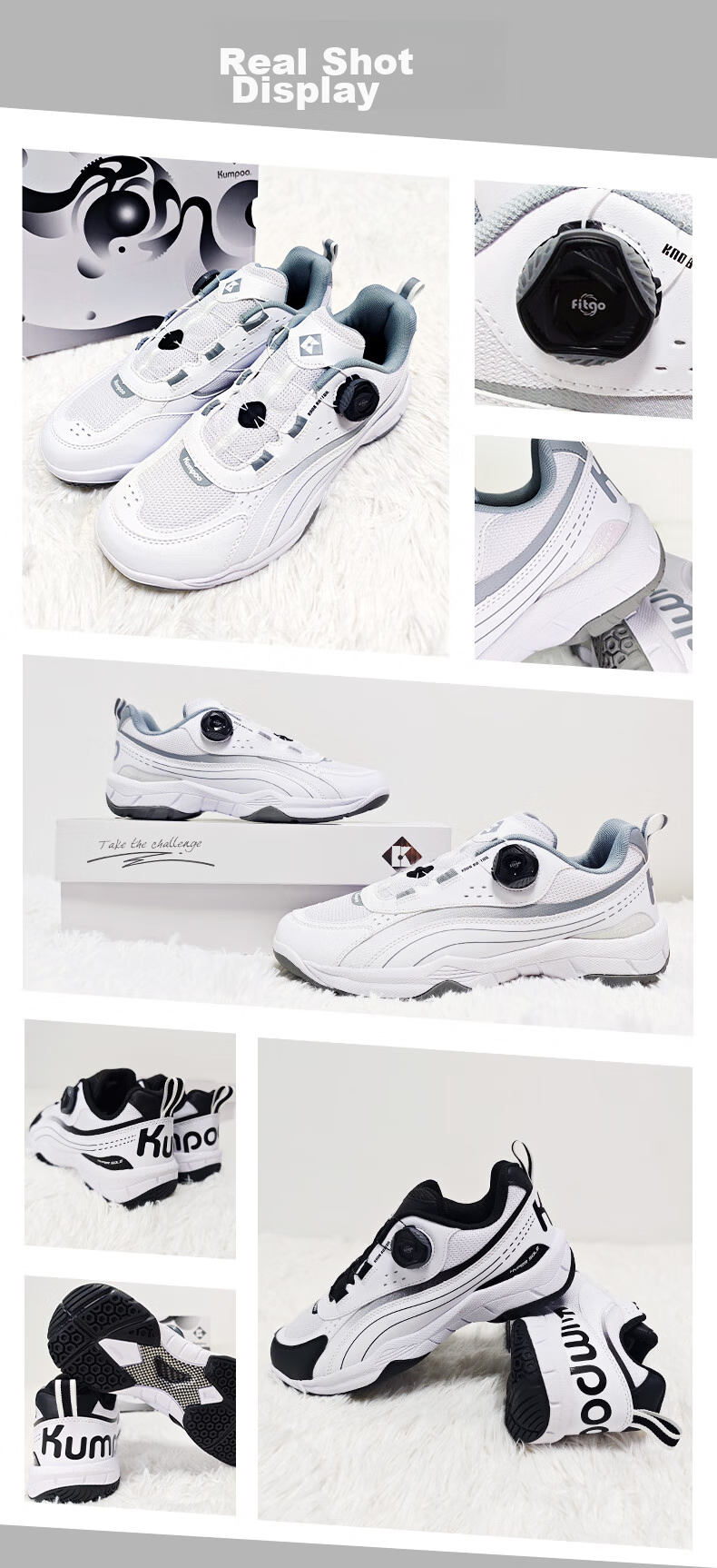 KUMPOO Badminton Shoes, Xunfeng Lightweight Breathable Non-Slip Wear-Resistant Men's And Women's Fly-Knot Shoes KHR-D96, Jade White, Size 43 3