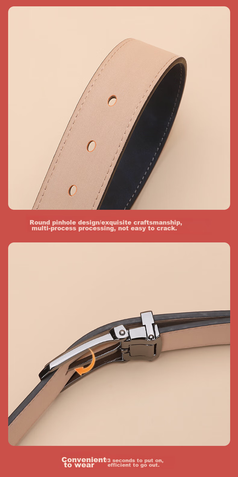 ELLE HOMME Men's Leather Belt with Pin Buckle, Top-Grain Cowhide Casual Trouser Belt for Men, Birthday Gift for Boyfriend 7