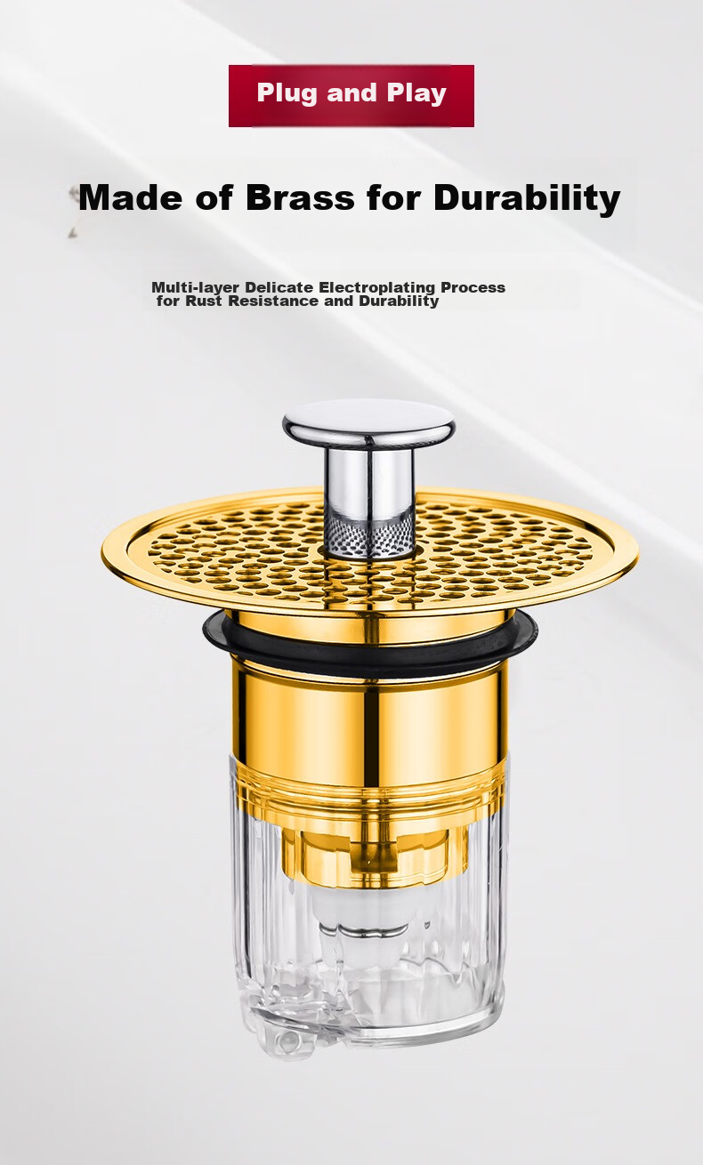 Pollock Sink Drain Stopper, Washbasin Pop-Up Core, Brass Sink Anti-Odor Device, Filter Screen MPXGL 3