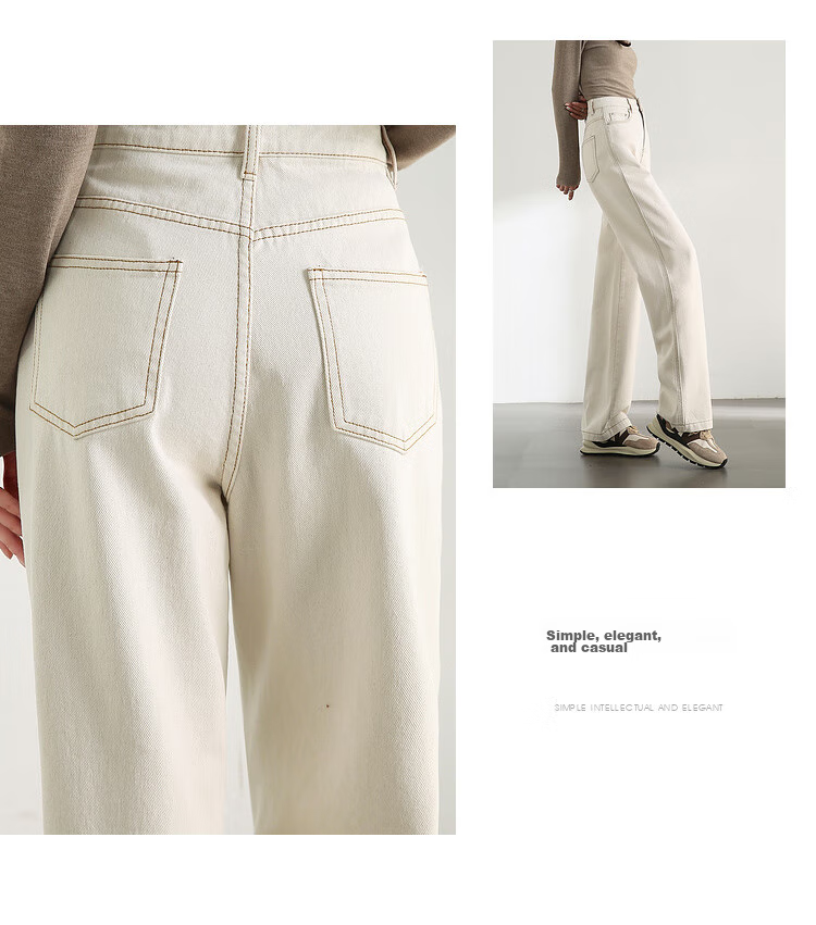 Sentubila Pure Cotton White Straight-Leg Jeans for Women, Spring And Autumn Women's Wear, High-Waisted Slimming Pants for Petite Women, Casual Retro Versatile Trousers 23