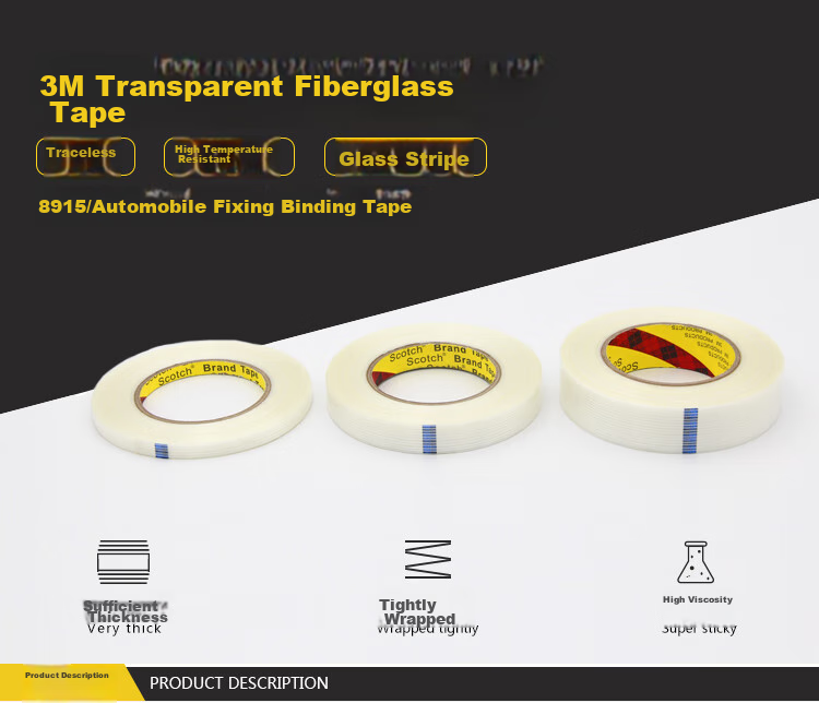 3M Transparent Strong Adhesive Tape, Fiberglass Cloth, 8915 Fixing And Bundling, High Tensile Strength, Residue-Free, Heat Resistant, 20mm*55m, Single Roll 1